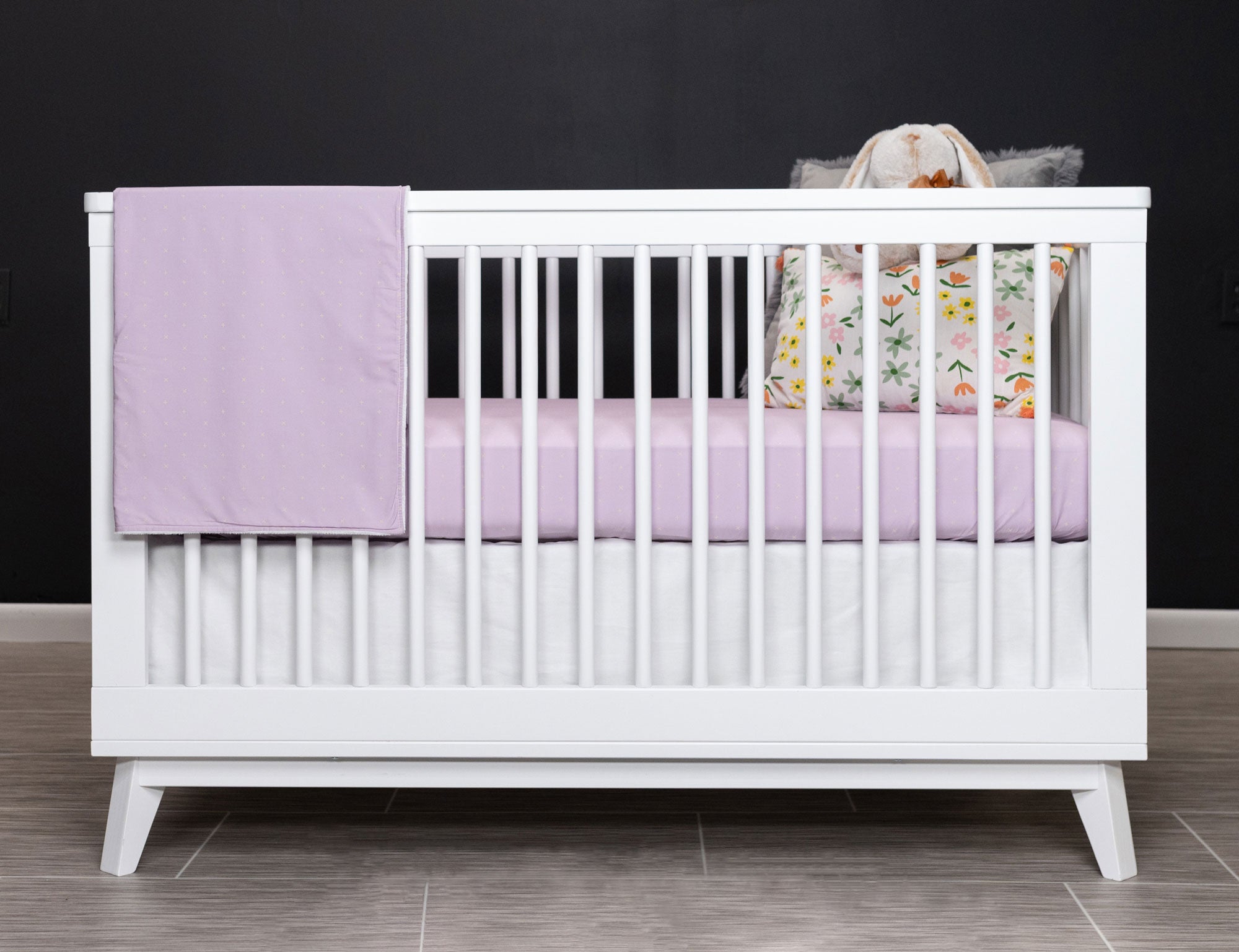 Lavender Hugs - Classic Nursery Bedding Set - Ivory X on Lilac/Lavender - Olli+Lime